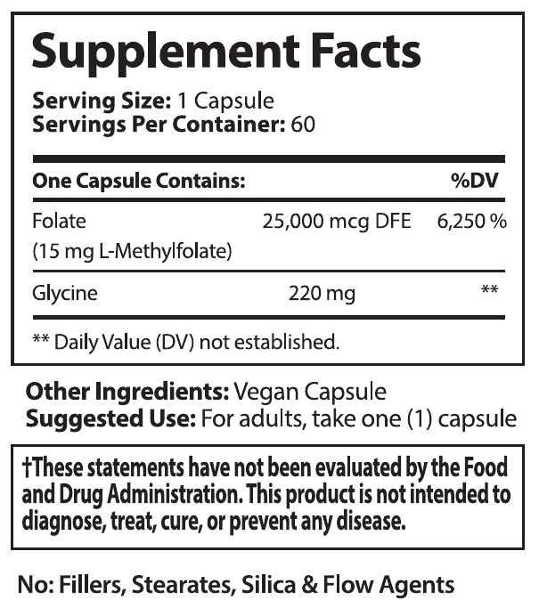 Original Supplement Facts and supporting label text for CHL L-Methylfolate