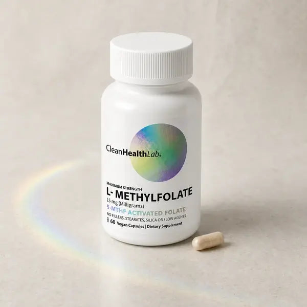 Clean Health Lab Maximum Strength L-Methylfolate bottle and capsule
